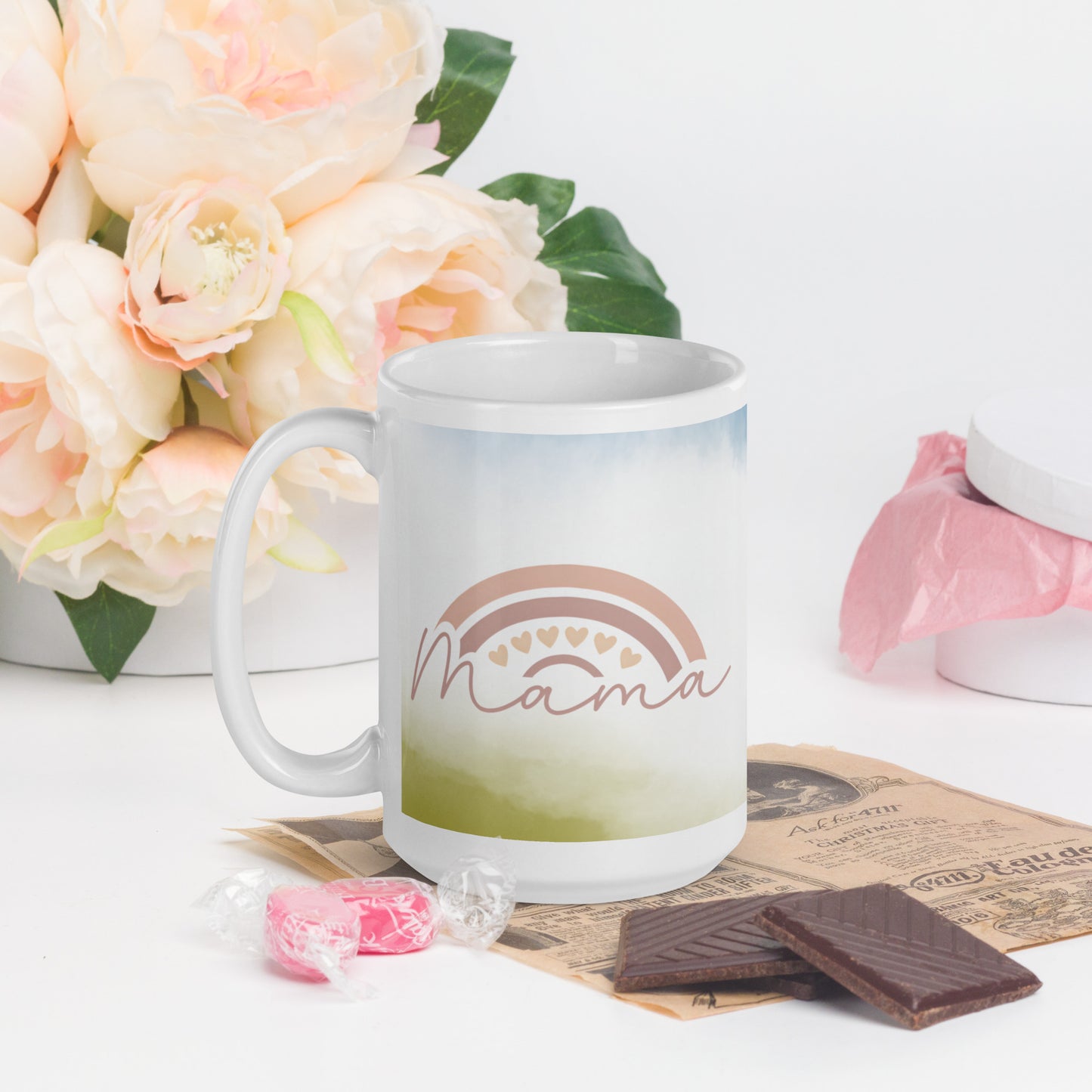 Mama's Love: Hearts and Rainbow Coffee Mug