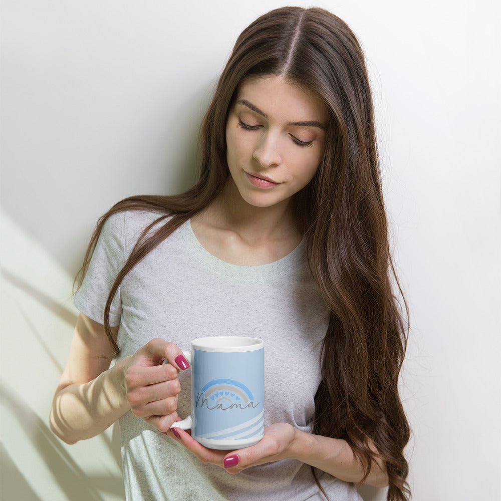 Serene Mama Love: Blue & Gray Hearts Coffee Mug