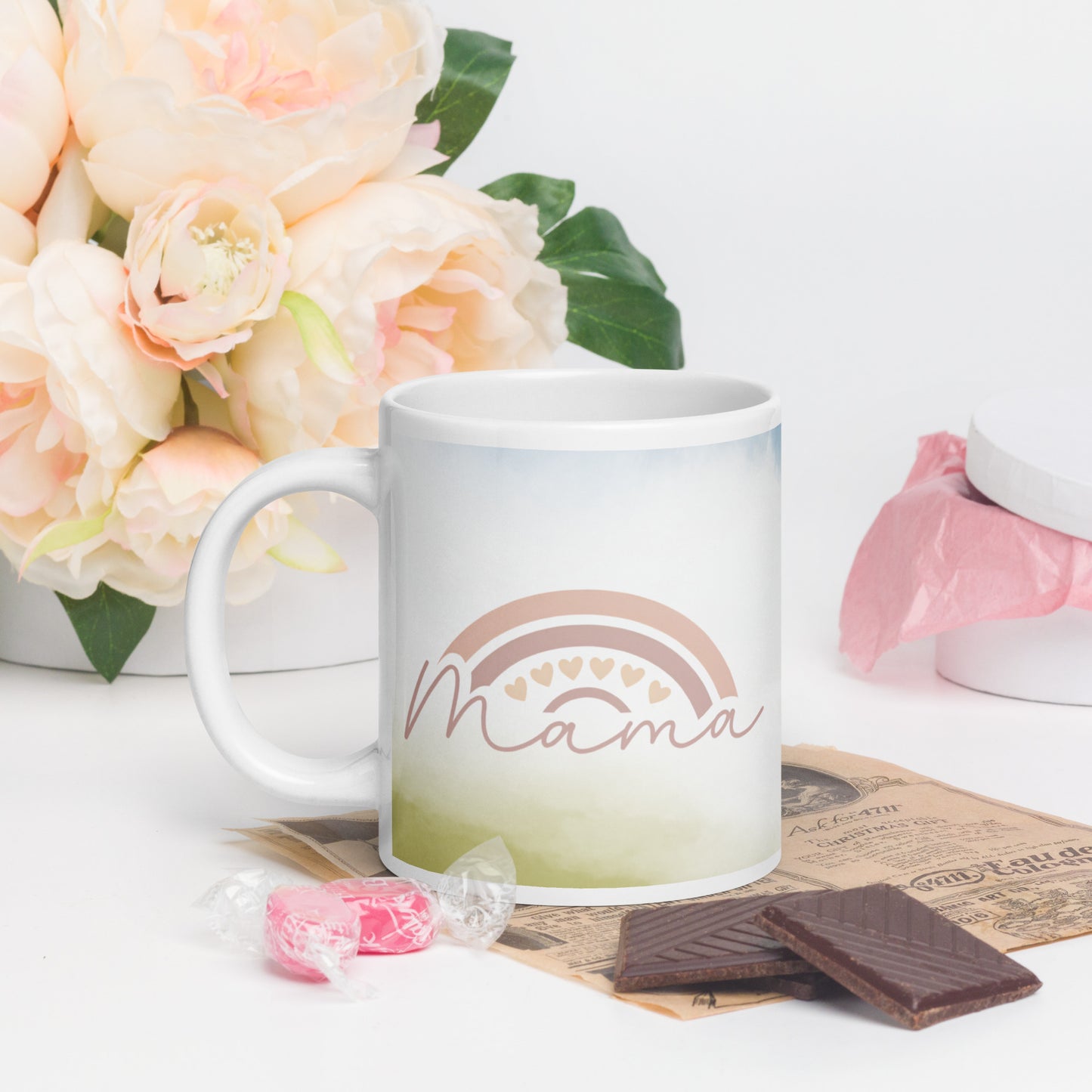 Mama's Love: Hearts and Rainbow Coffee Mug