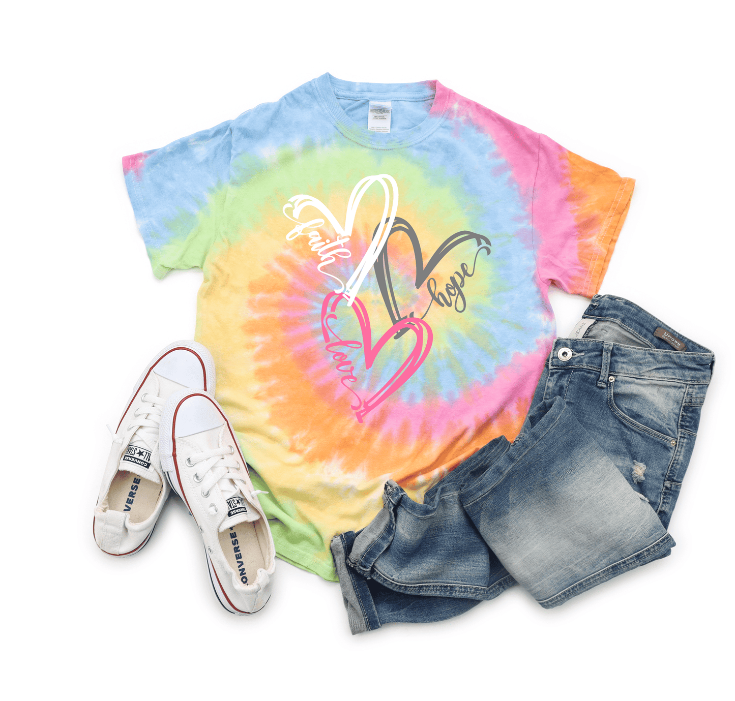 Tie Dye Faith Hope Love Heart T-Shirt